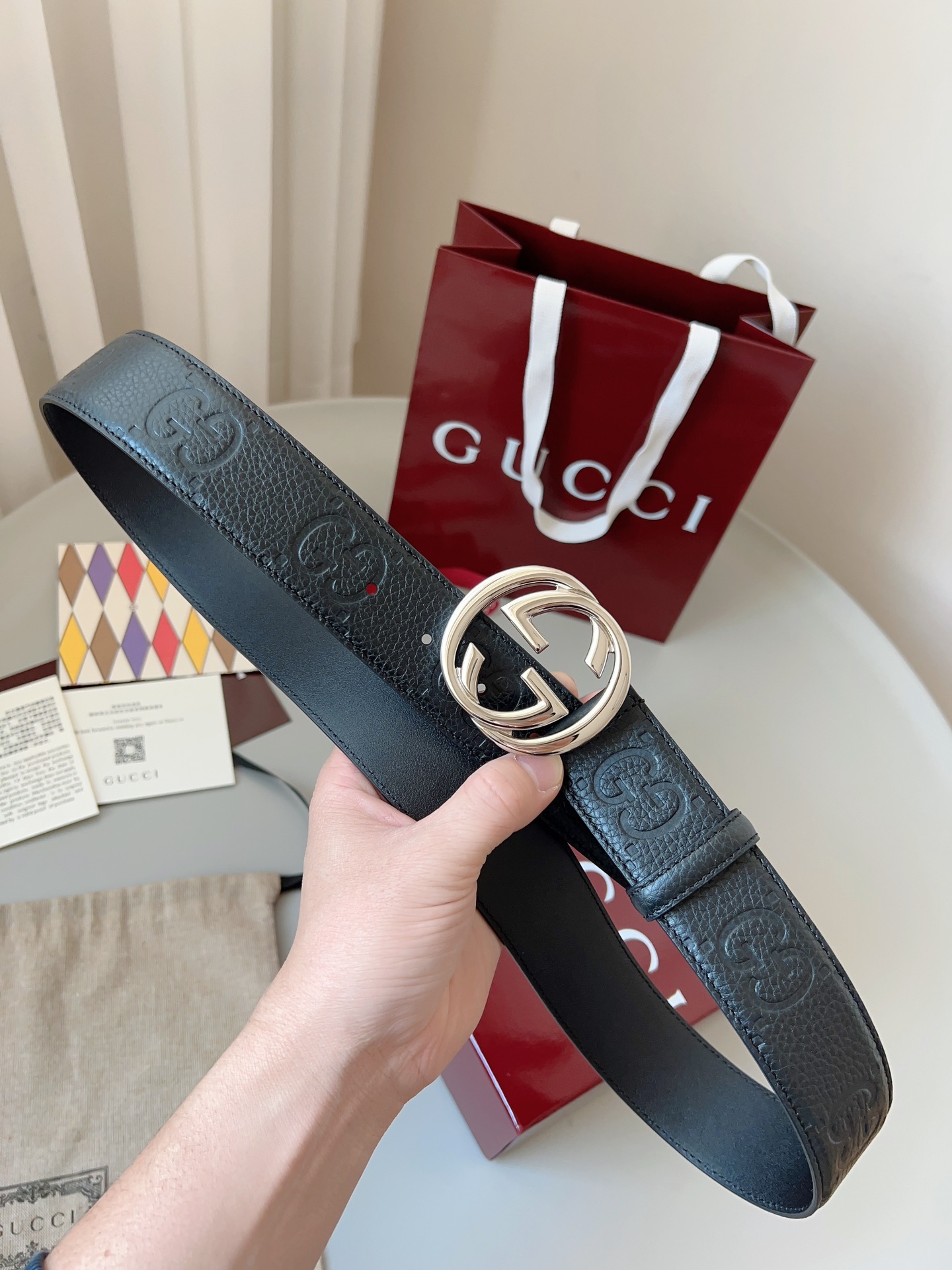 Gucci Interlocking Double G Buckle Printed Leather Belt 4.0CM Width
