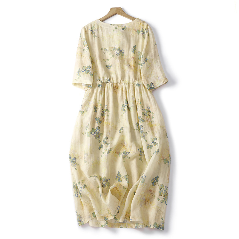 Floral Print Round Neck Loose Midi Dress