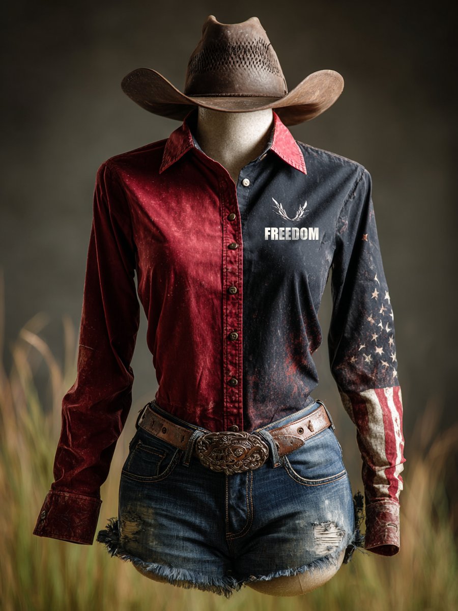 Women's Vintage FREEDOM Western Long Sleeve Shirt