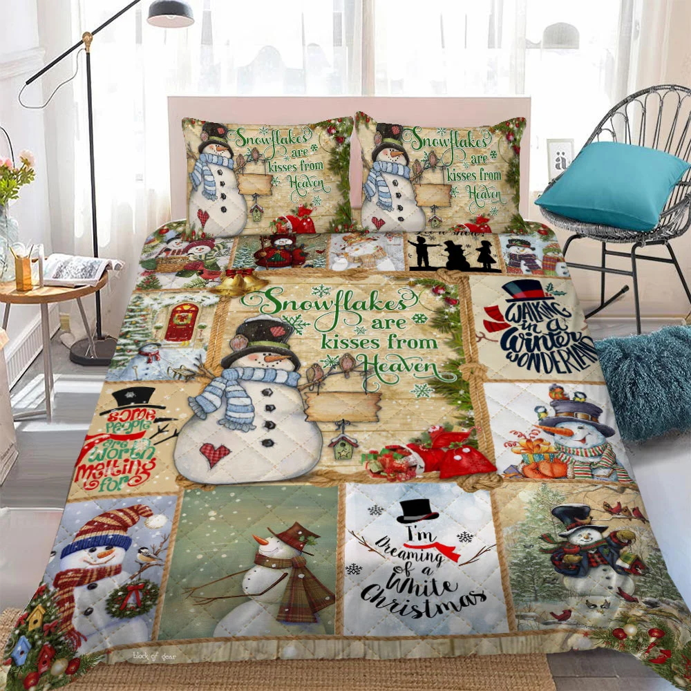 Snowflakes Are Kisses from Heaven , Snowman Quilt Bed Set