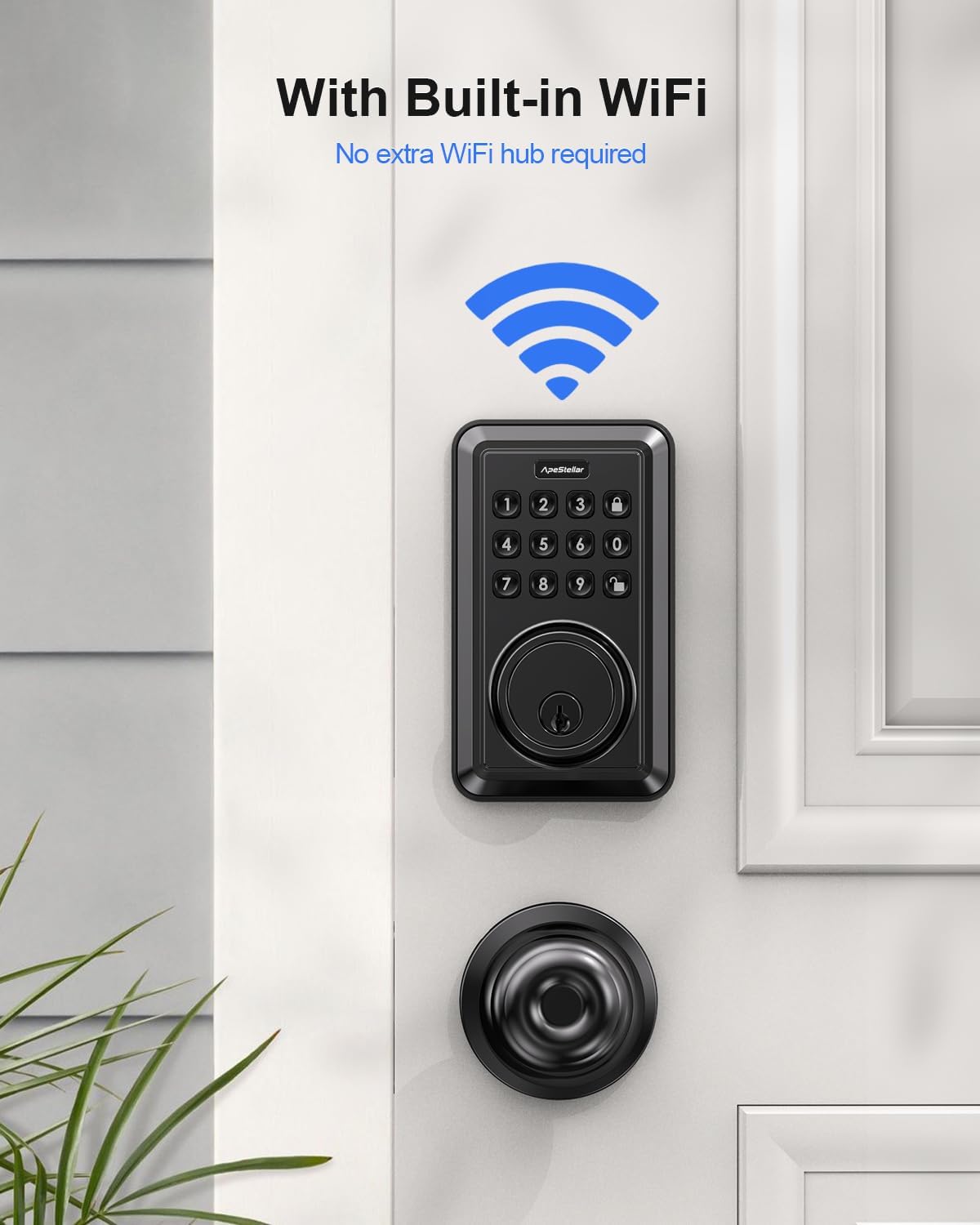 Wi-Fi Smart Door Lock, Built-in WiFi Keyless Entry Door Lock Deadbolt with APP Remote Control, No Hub Required Deadbolt Lock, Easy Installation for Front Door-Matte Black