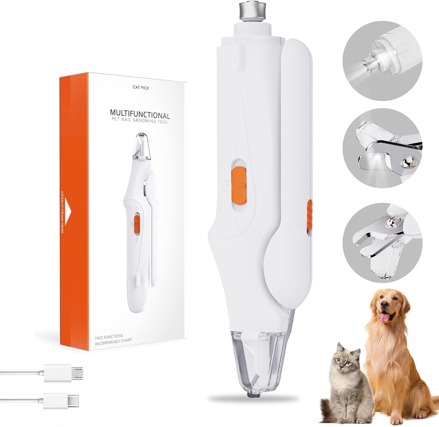 👍Last Day Promotion 60% OFF💥2-in-1 Pets Nail Grinder & Pets Nail Clippers Trimmers