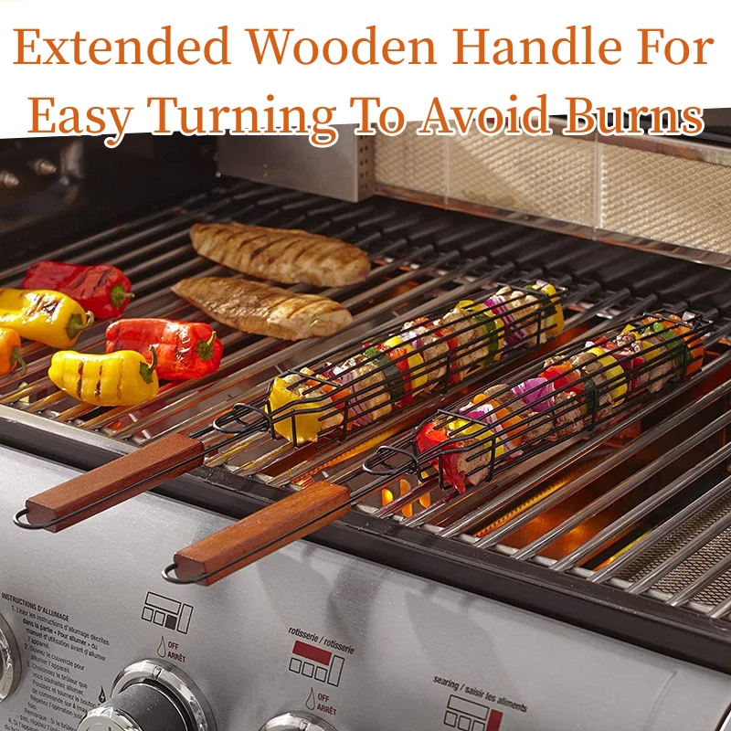 👍Last Day Promotion 60% OFF💥 BBQ Grill Baskets With Wooden Handl