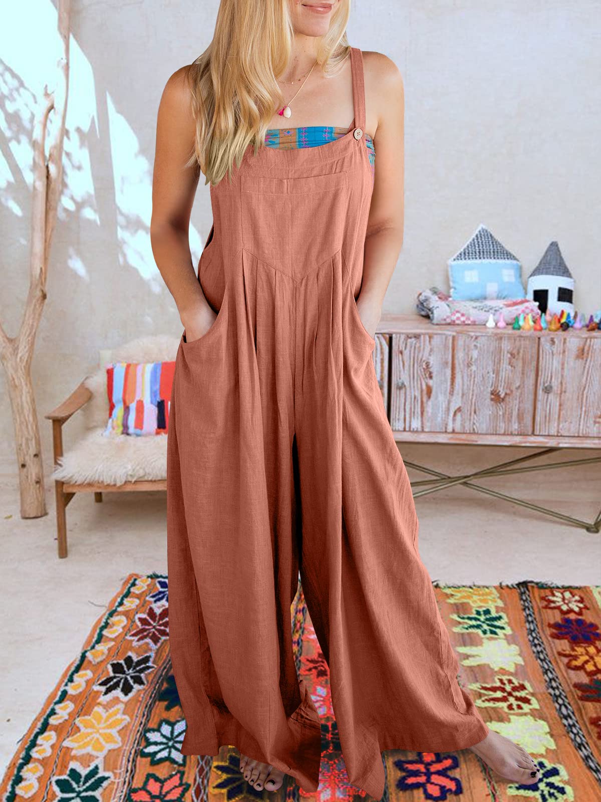 Spring Hot Sale🔥Women's Sleeveless Wide Leg Jumpsuit with Pockets   (Buy 2 Free Shipping)