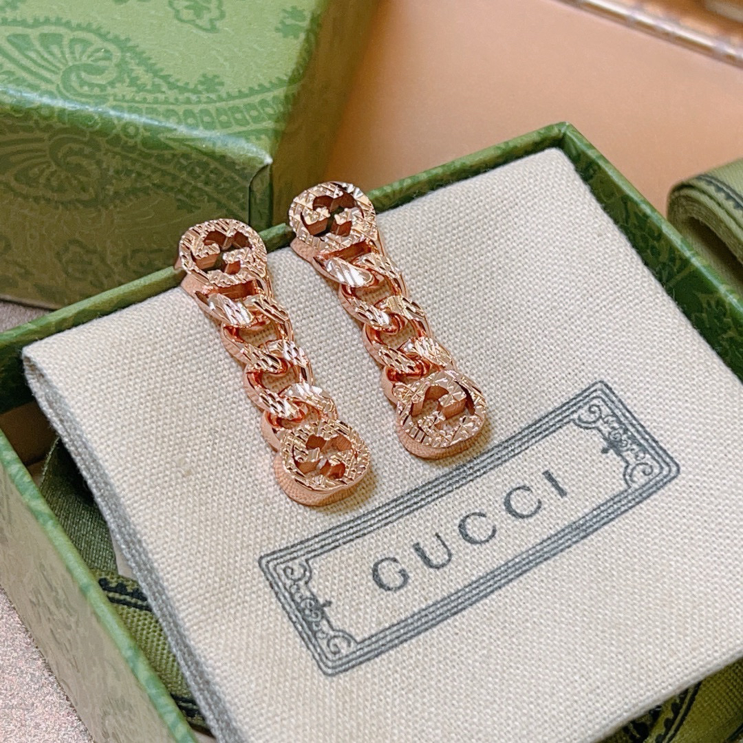 Gucci GG chain rose gold earrings