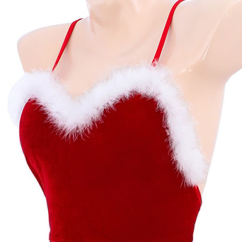 Christmas Backless Split Fuzzy Lingerie Dress