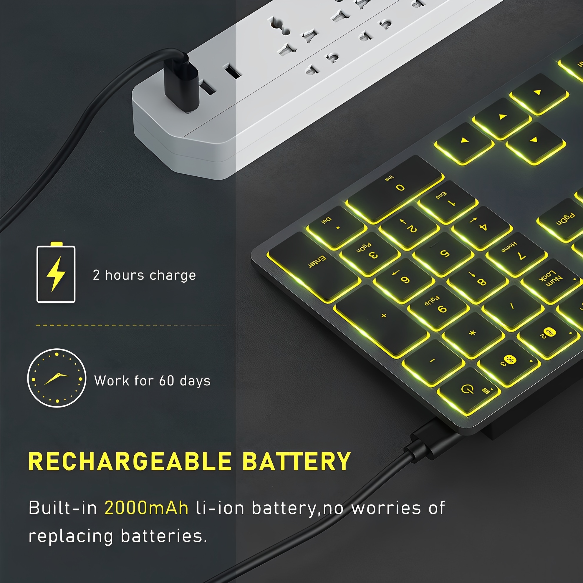 JOMAA BT Keyboard LED Backlit Wireless Keyboard Rechargeable Keyboard For  PC IPad Laptop