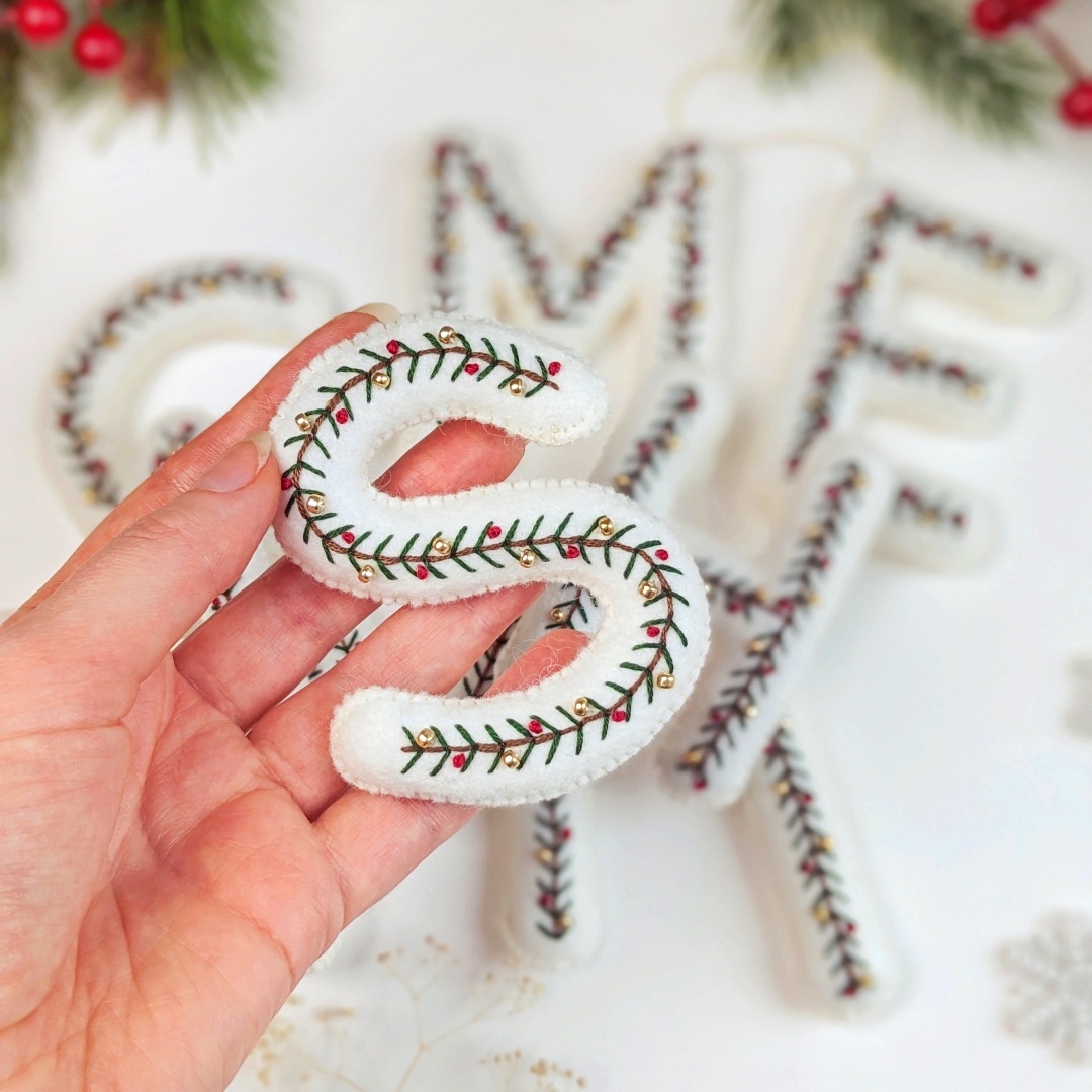 Personalised Christmas Pine Embroidered Felt Letter