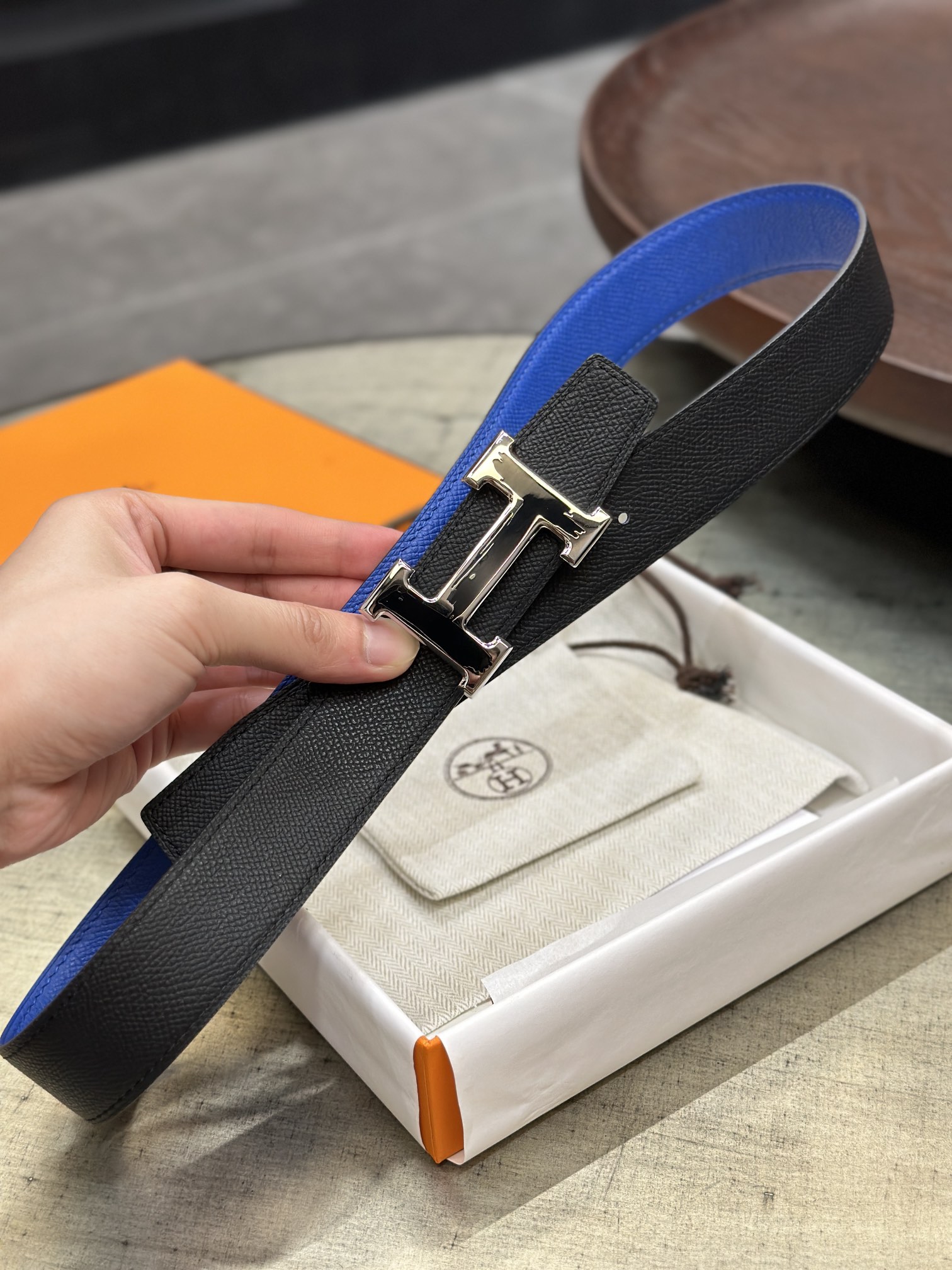 Hermès epsom double-faced calfskin belt 3.2CM wide