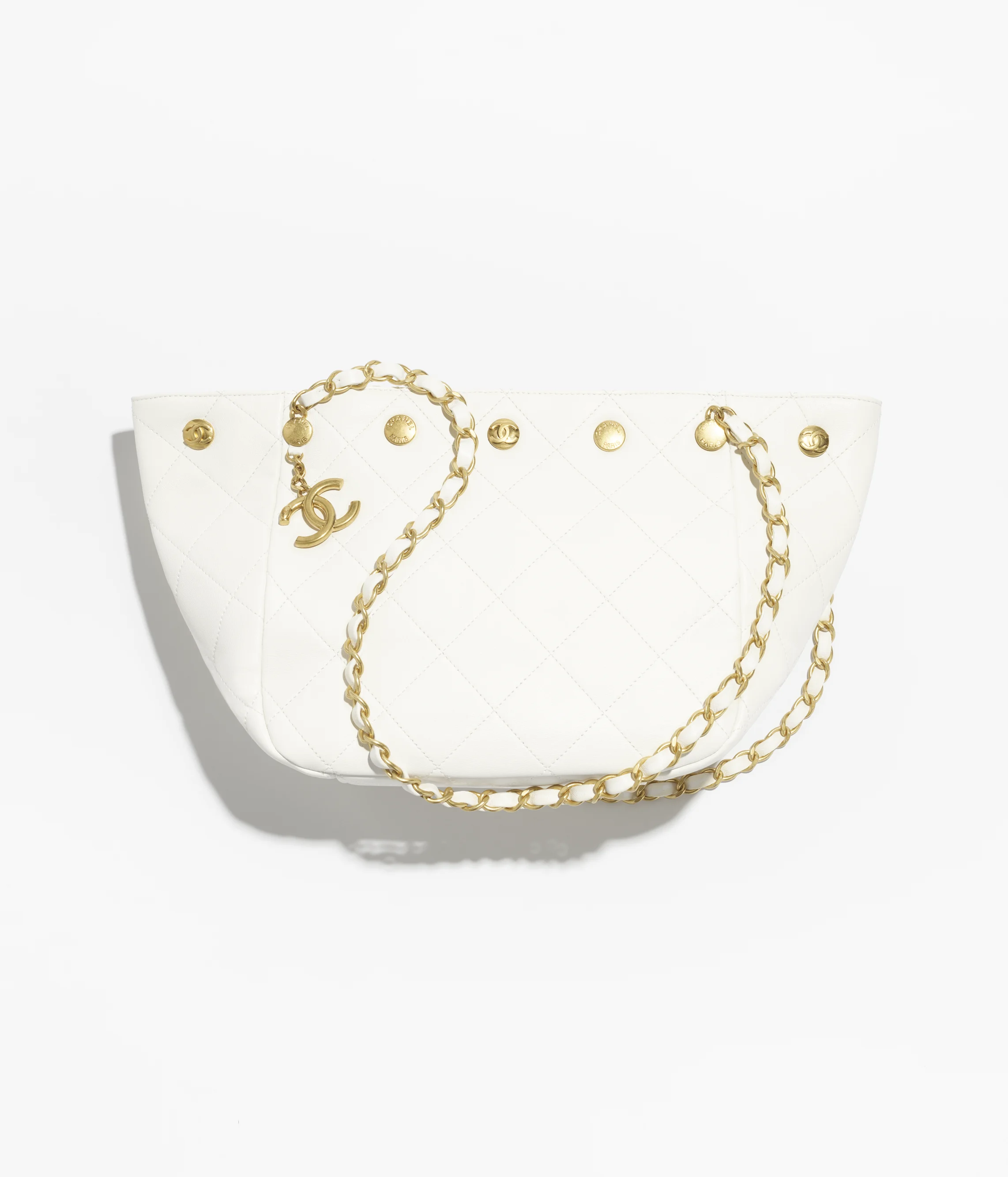 Chanel Small Shopping Bag Shiny Lambskin & Gold-Tone Metal White AS5418-B19775-10601