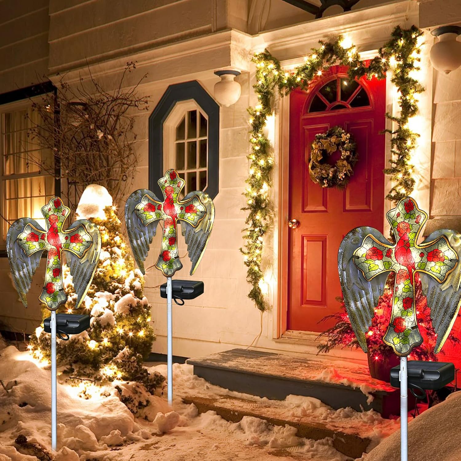 🎄CHRISTMAS ON SALE🔥Solar Glass Cross Garden Stake Light,Cemetery Decorations,Sympathy Memorial Gifts