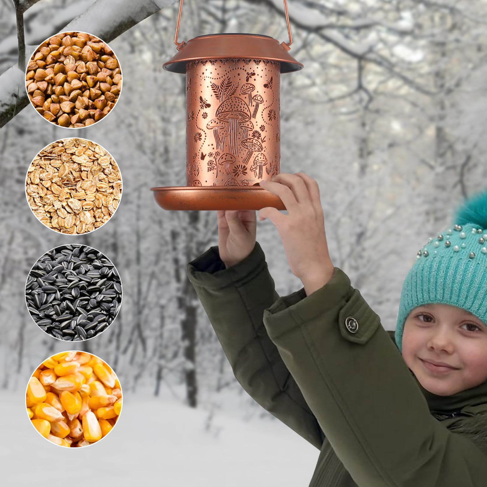 Solar Bird Feeders for Outdoors Metal Lanterns Outdoor Waterproof Hanging Garden Decor