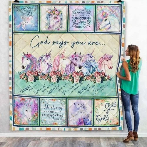 God Says You Are Unicorn Quilt Blanket
