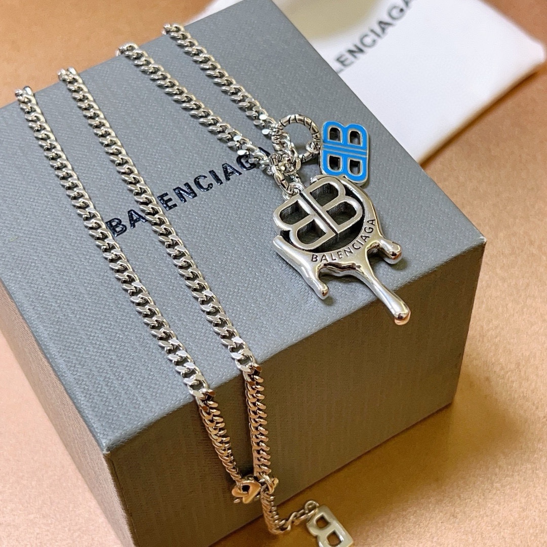 Balenciaga Blue BB Chain Vintage Necklace