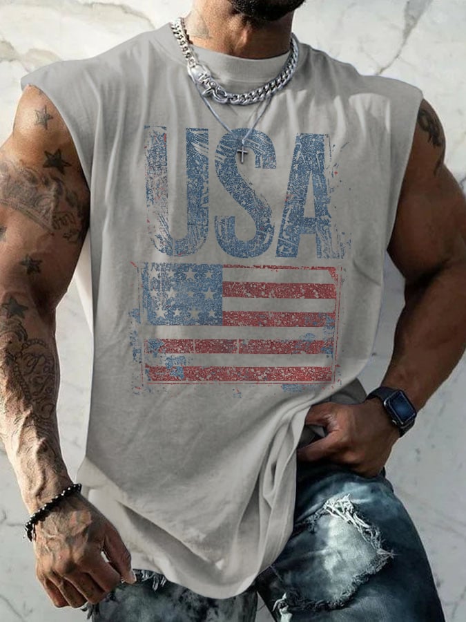 Retro Independence Day Flag USA Print Tank Top