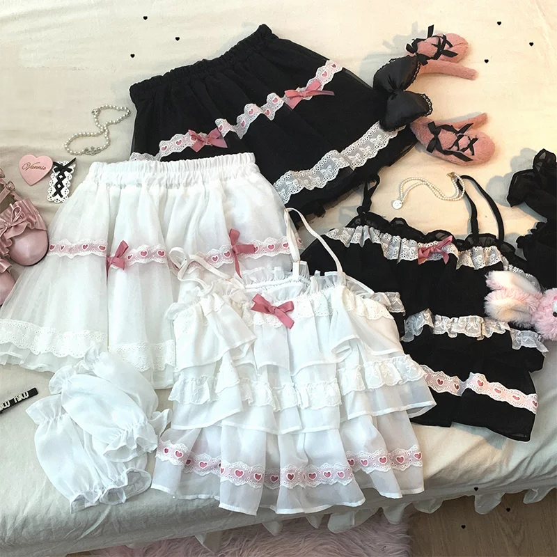 Sweet Love Lace Trim Bow Skort