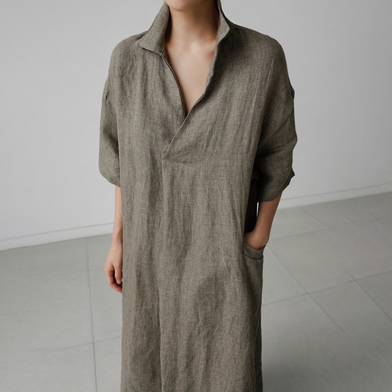 Lapel V Neck Comfy Maxi Dress