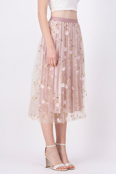 Floral Print Mesh Summer Midi Skirt