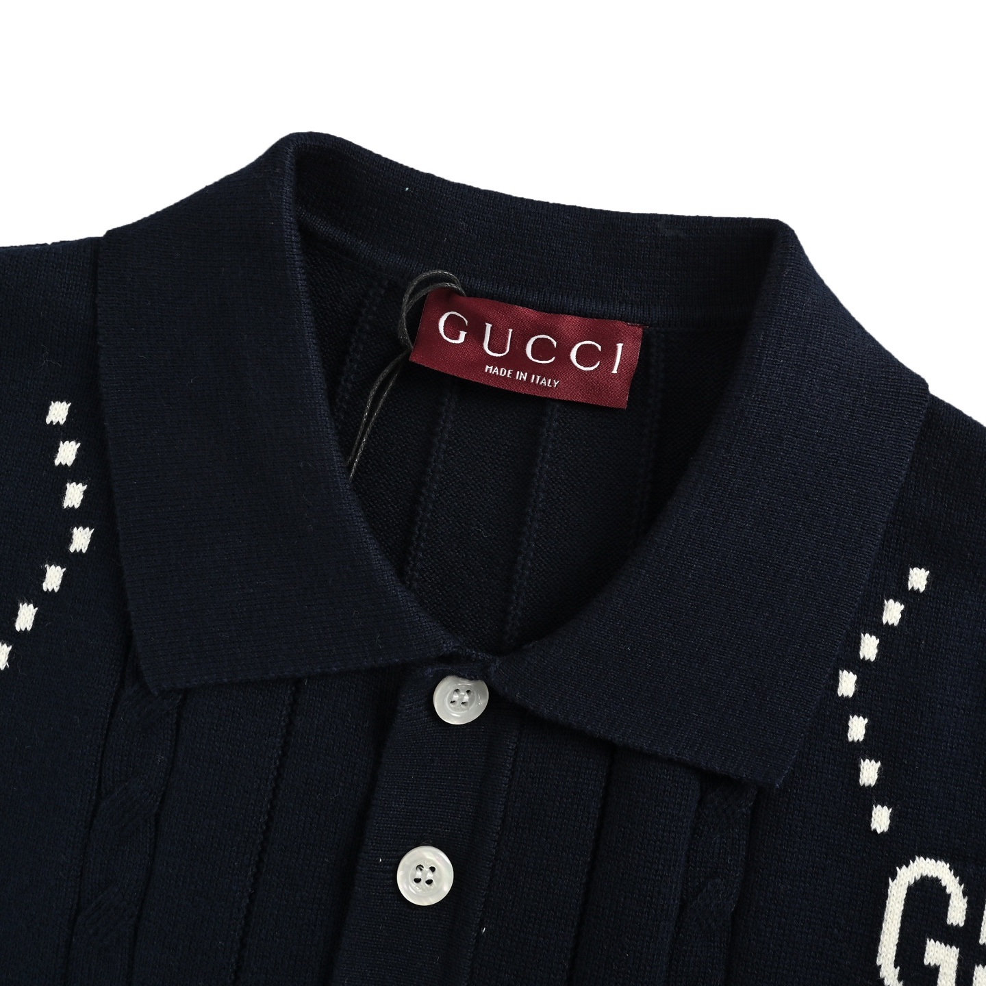 Gucci 25ss Double G jacquard cable knit Polo short sleeve