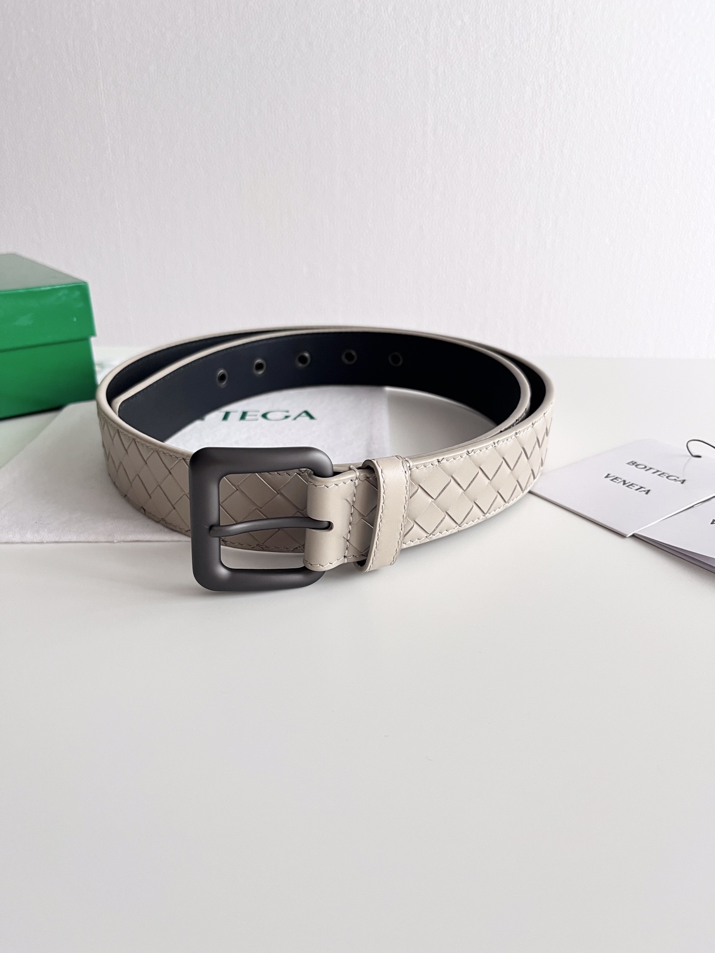 Bottega Veneta frosted pin buckle woven cowhide double-sided belt 3.5cm wide