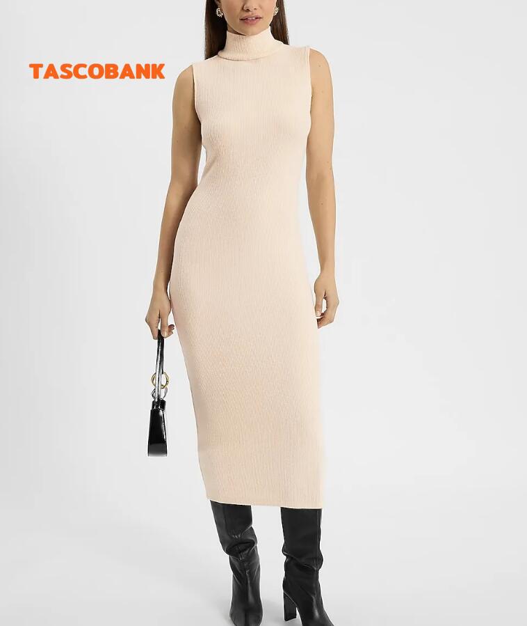 Ribbed Sleeveless Mock Neck Midi Dress