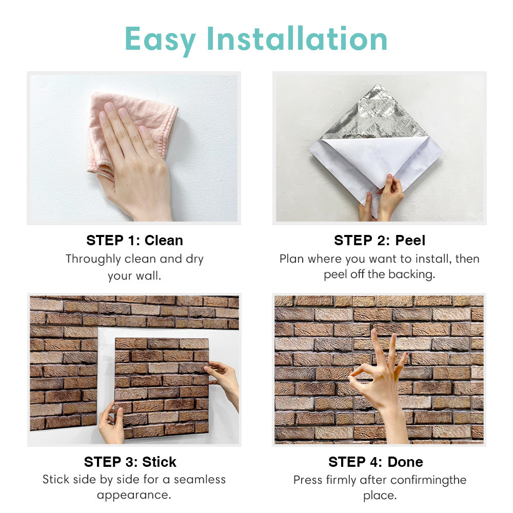 3D Dark Brown Brick Peel and Stick Wall Tile