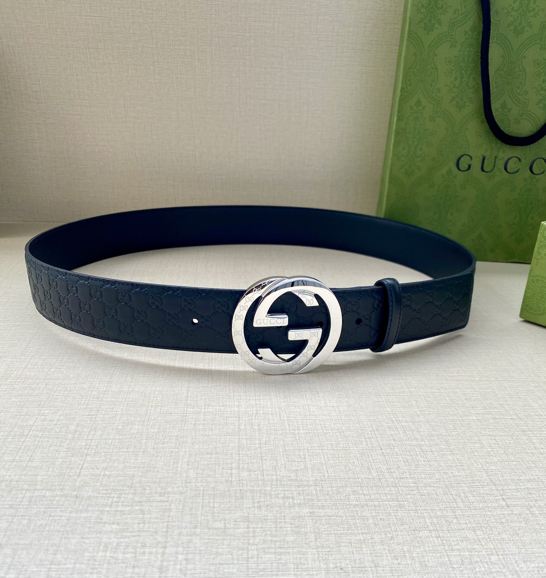 Gucci Interlocking Double G Double-sided Leather Belt 4.0CM Width