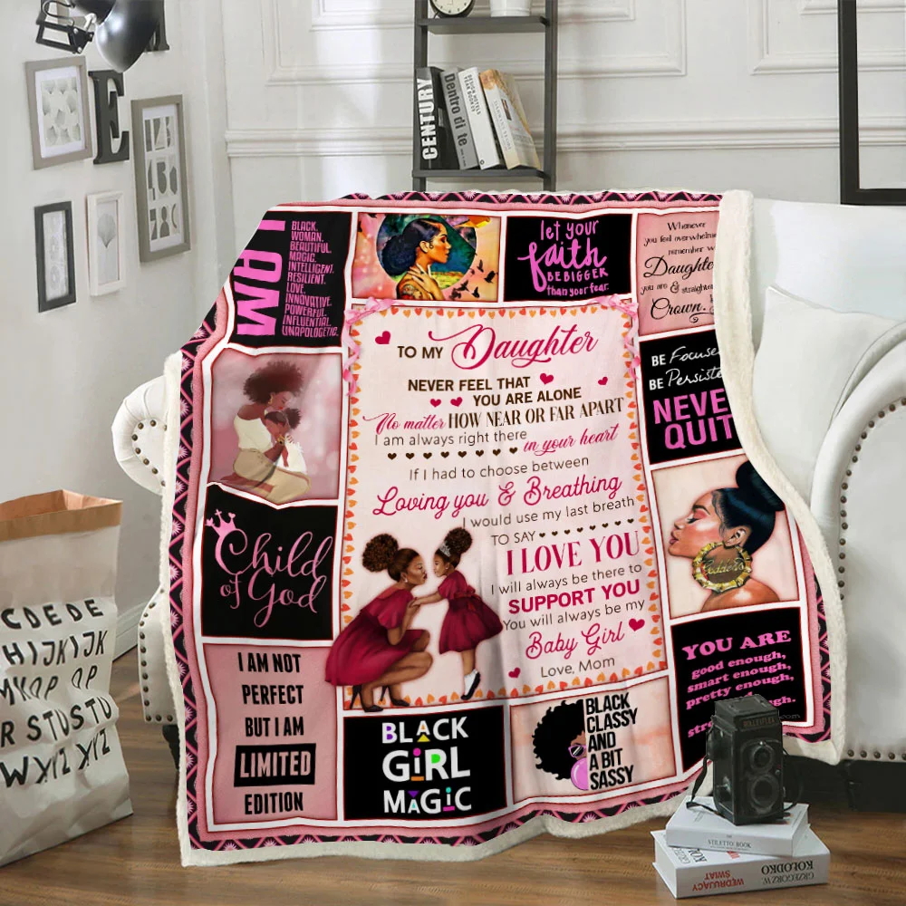 My Daughter, I Will Always Be There To Support You, Love Mom, Black Woman Sofa Throw Blanket