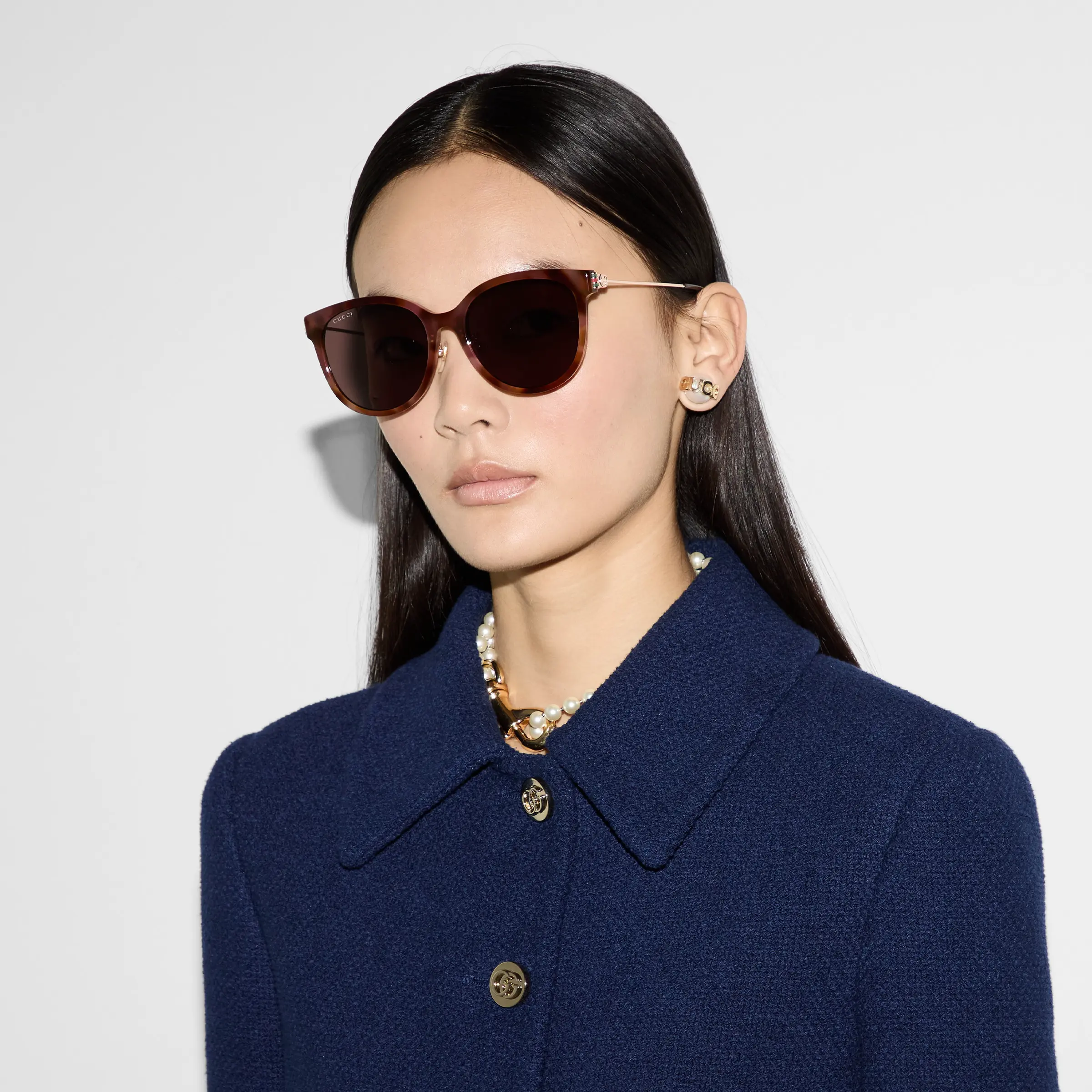 Gucci low bridge fitted round frame sunglasses