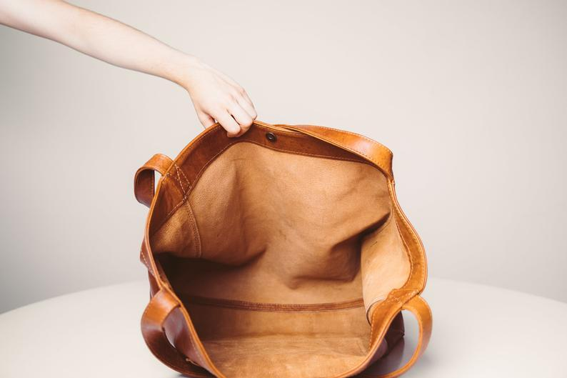 Women's Large Soft Leather Tote Bag With Pocket