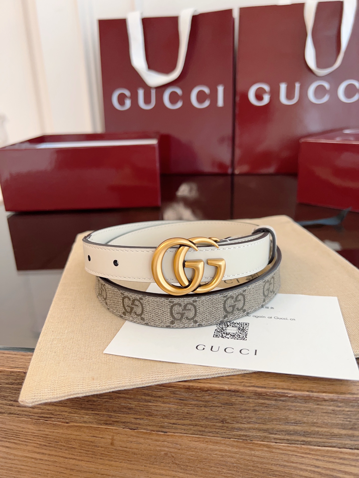 Gucci Double G steel buckle women's cowhide double-sided belt width 2.0cm