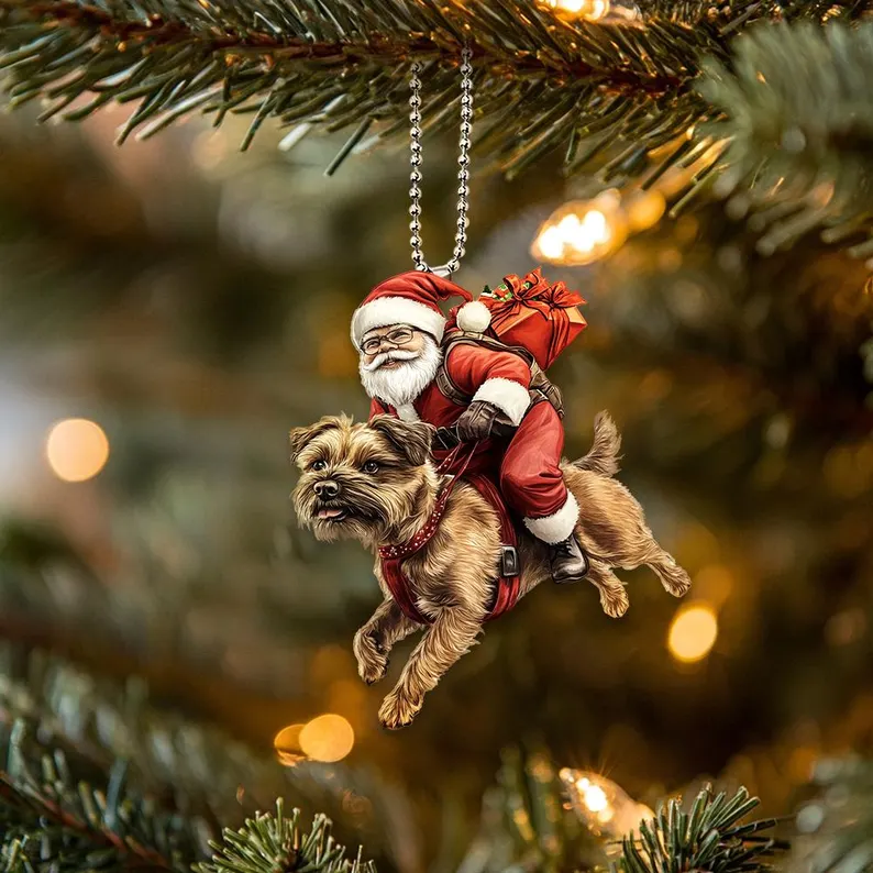 Happy Santa and Dog Ornament