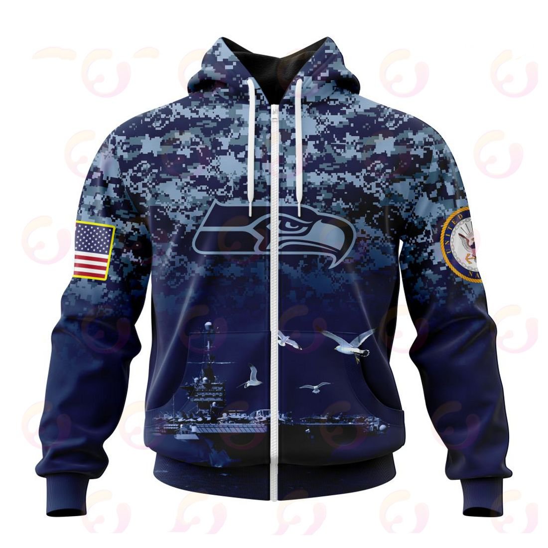 SEATTLE SEAHAWKS 3D HOODIE HONOR US NAVY VETERANS