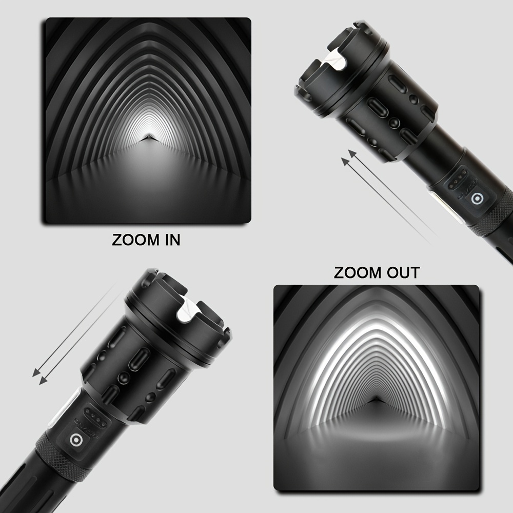1000 Meters USB Rechargeable LED Flashlight Zoomable Red SOS Floodlight With Power Bank Torch Light