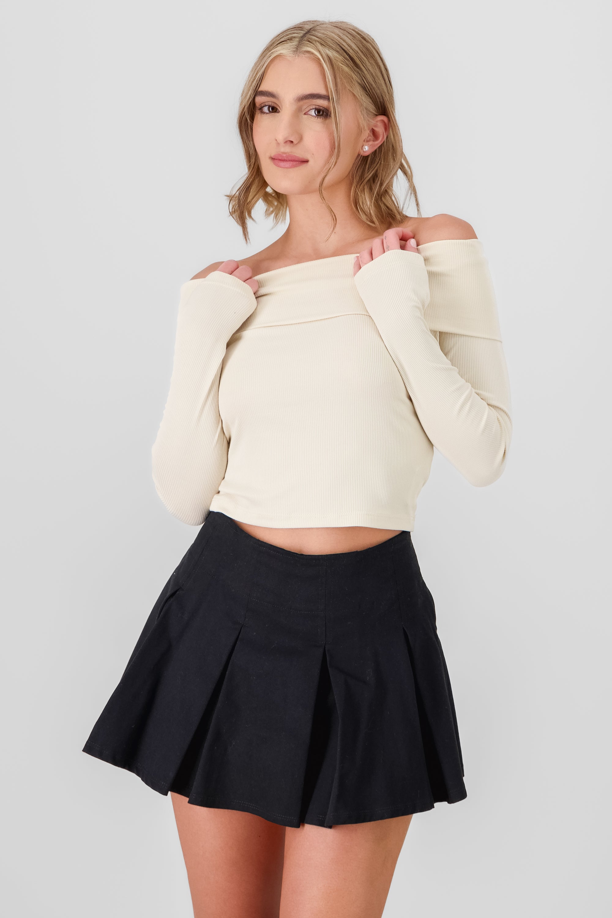 Off Shoulder Ribbed Blouse