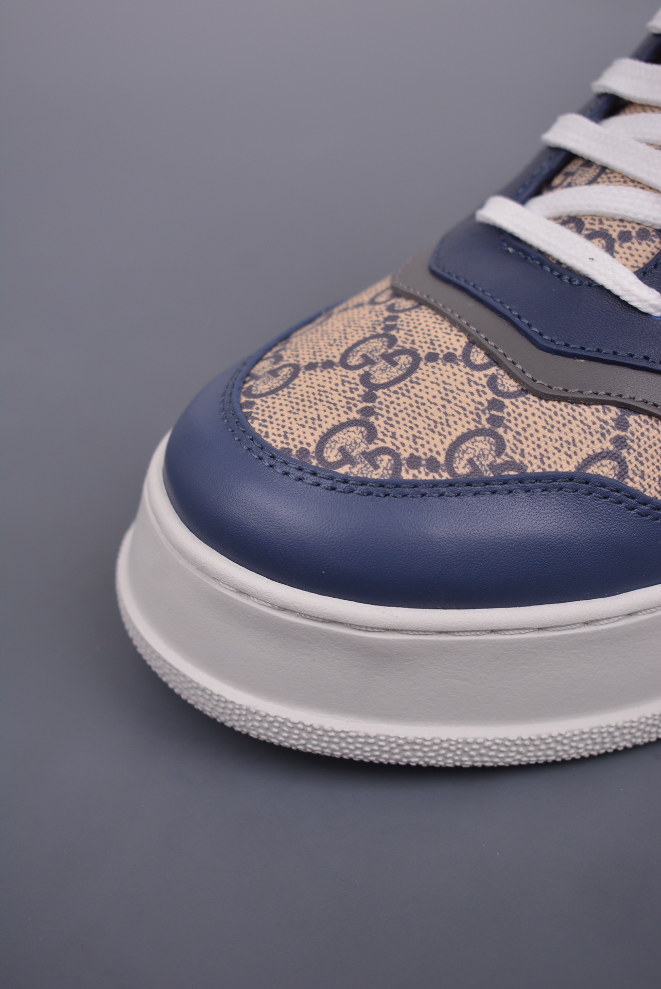 GUCCI Leather Navy Blue Ebony Gray GG Print