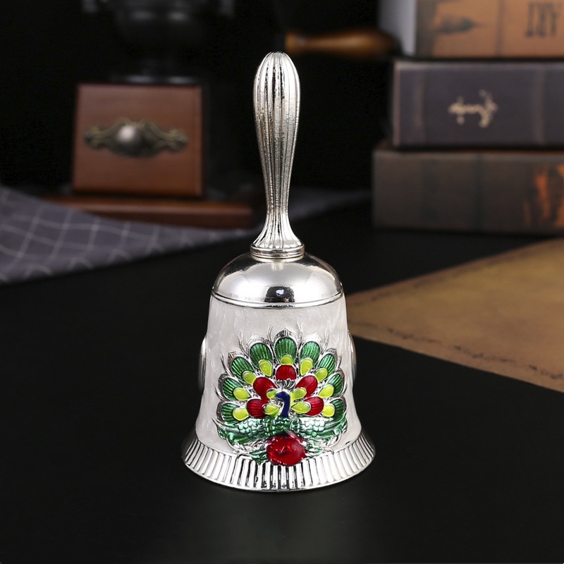 🦚🔔Handmade Peacock & Floral Antique Handbells – Vintage-Inspired Metal Bells
