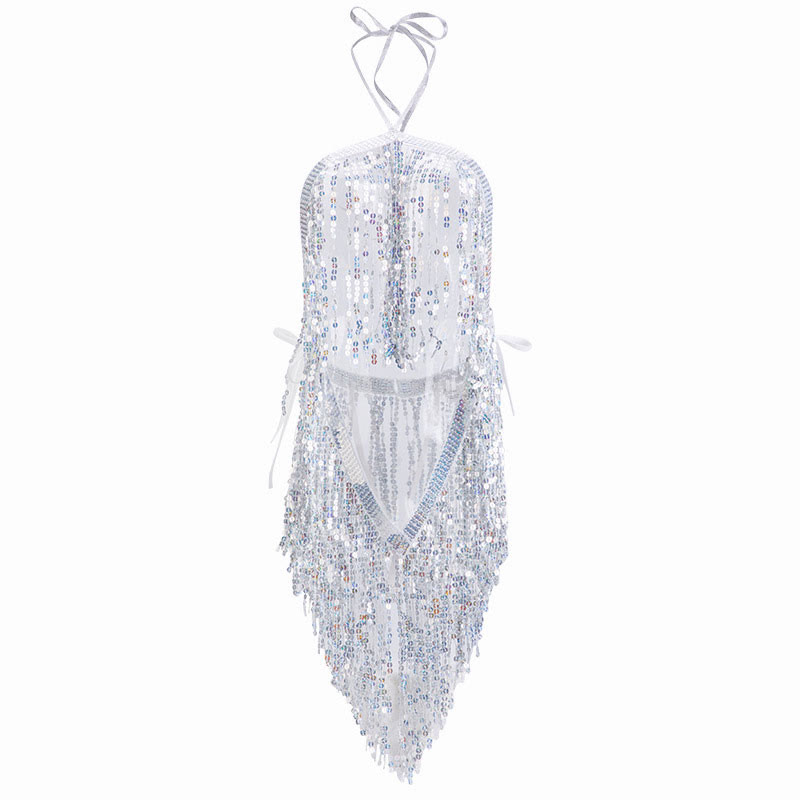 Sexy Lace-up Sequins Hollow See-through Dress Lingerie
