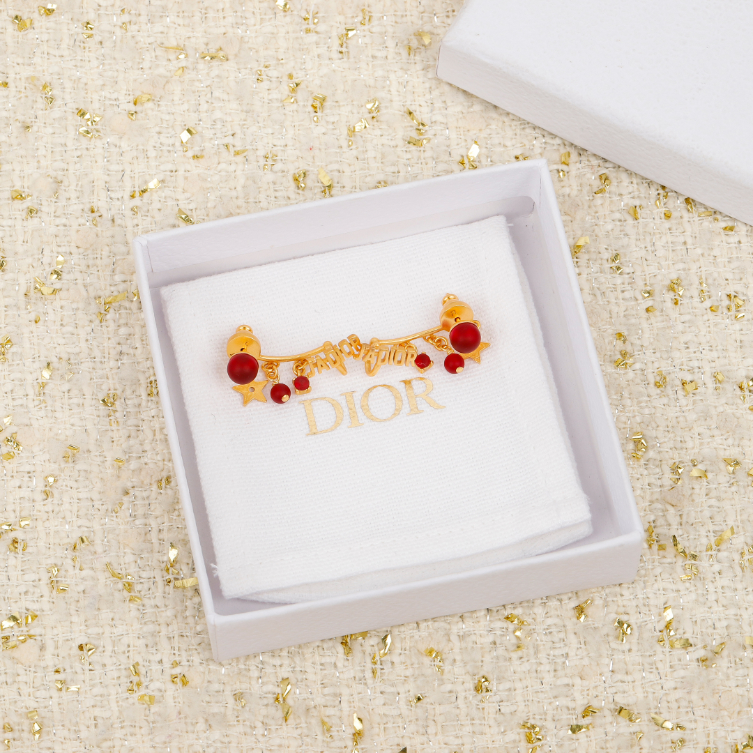 Dior Lettering Red Onyx Earrings