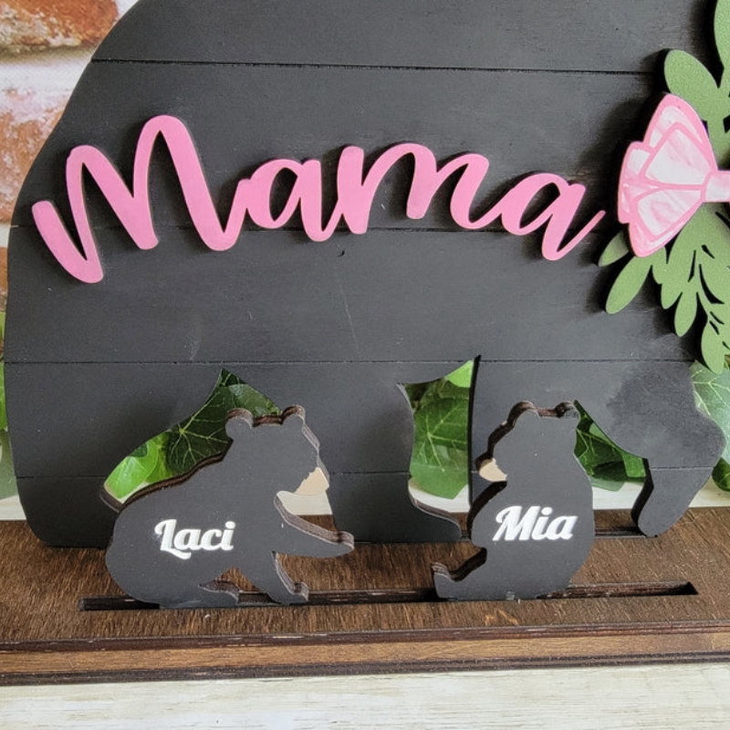 Handmade Mama Bear and Baby Bear Decorating Wooden Plaque