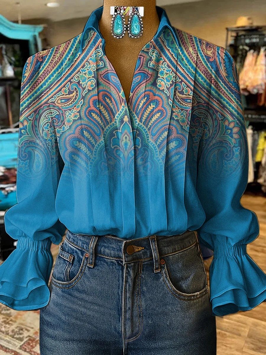 Women's Retro Casual Western Pattern Shirt