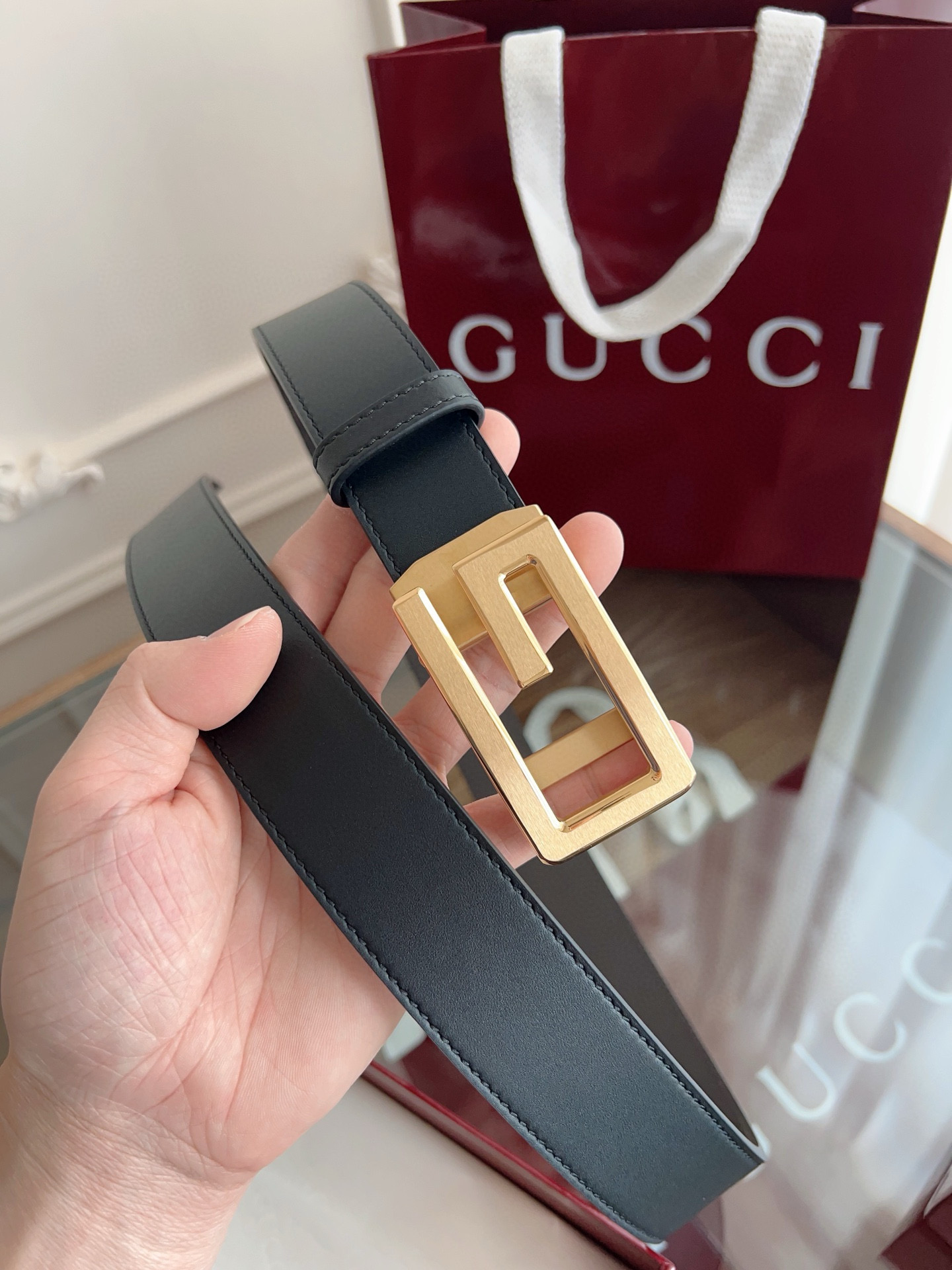 Gucci automatic smooth buckle double-sided cowhide belt width 3.5cm