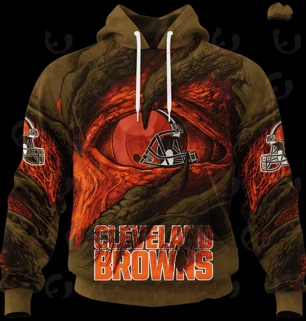 CLEVELAND BROWNS 3D HOODIE COMMANDERS DEMON EYES