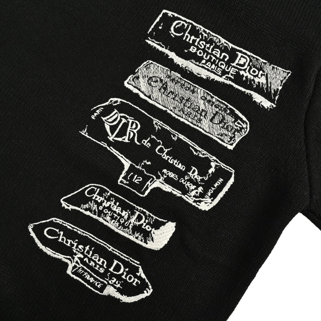 Dior 24Fw Archives Labels logo embroidered knitted pullover sweater