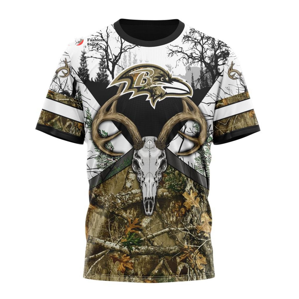 BALTIMORE RAVENS DEER SKULL AND FOREST 3D HOODIE