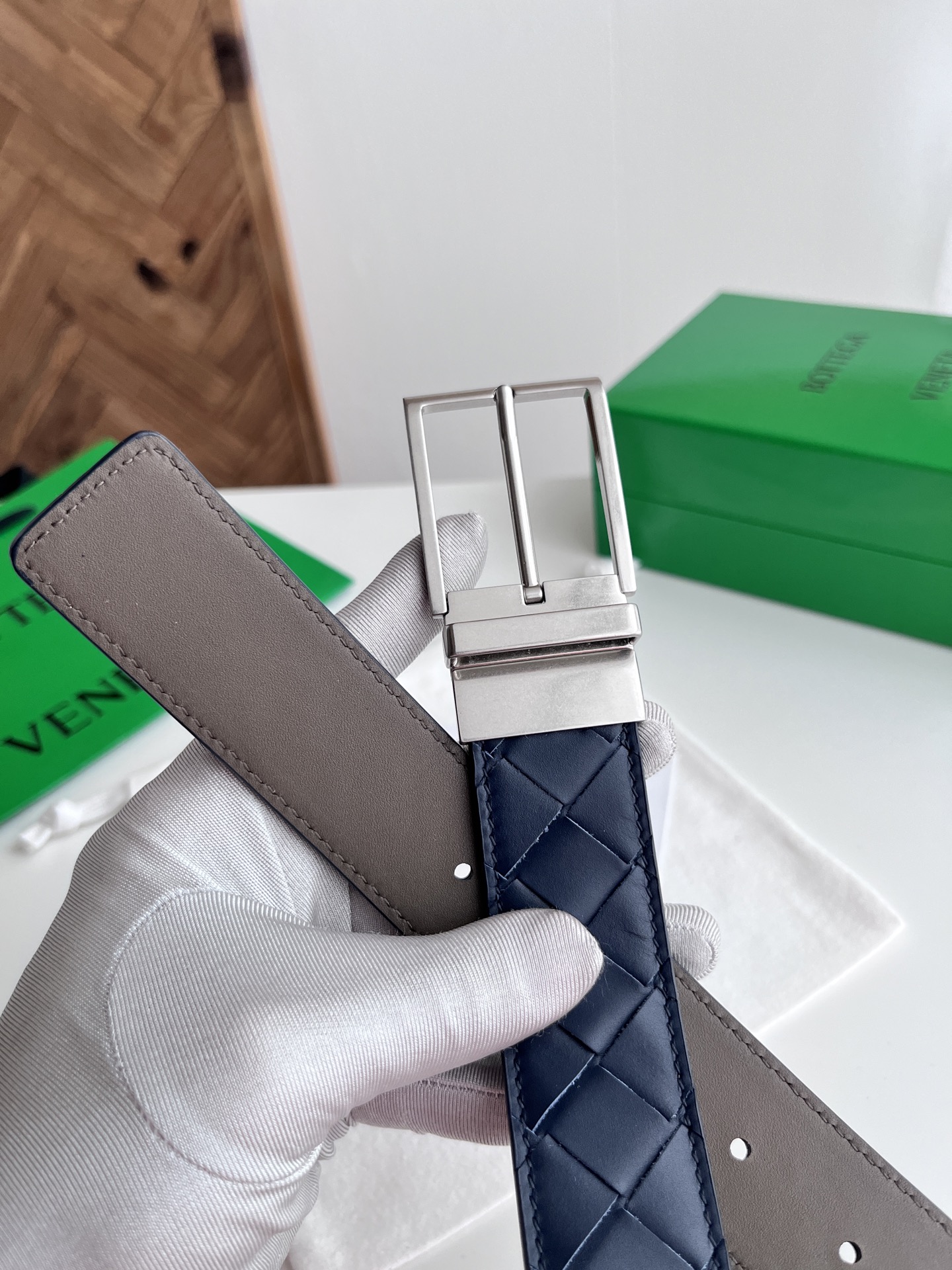 Bottega Veneta 25 vintage pin buckle woven leather belt 3.5cm wide