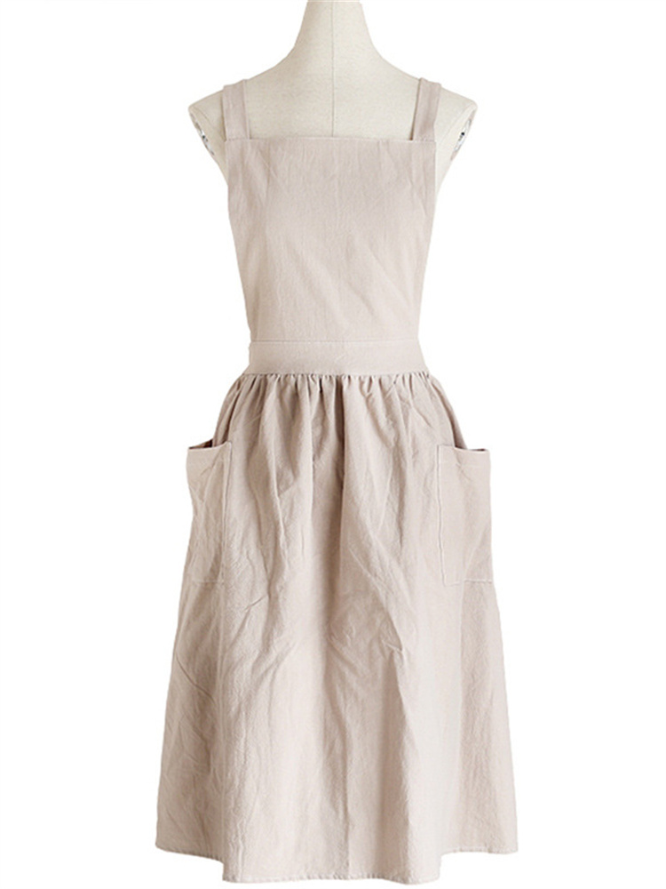 Vintage Solid Double Pocket Midi Apron