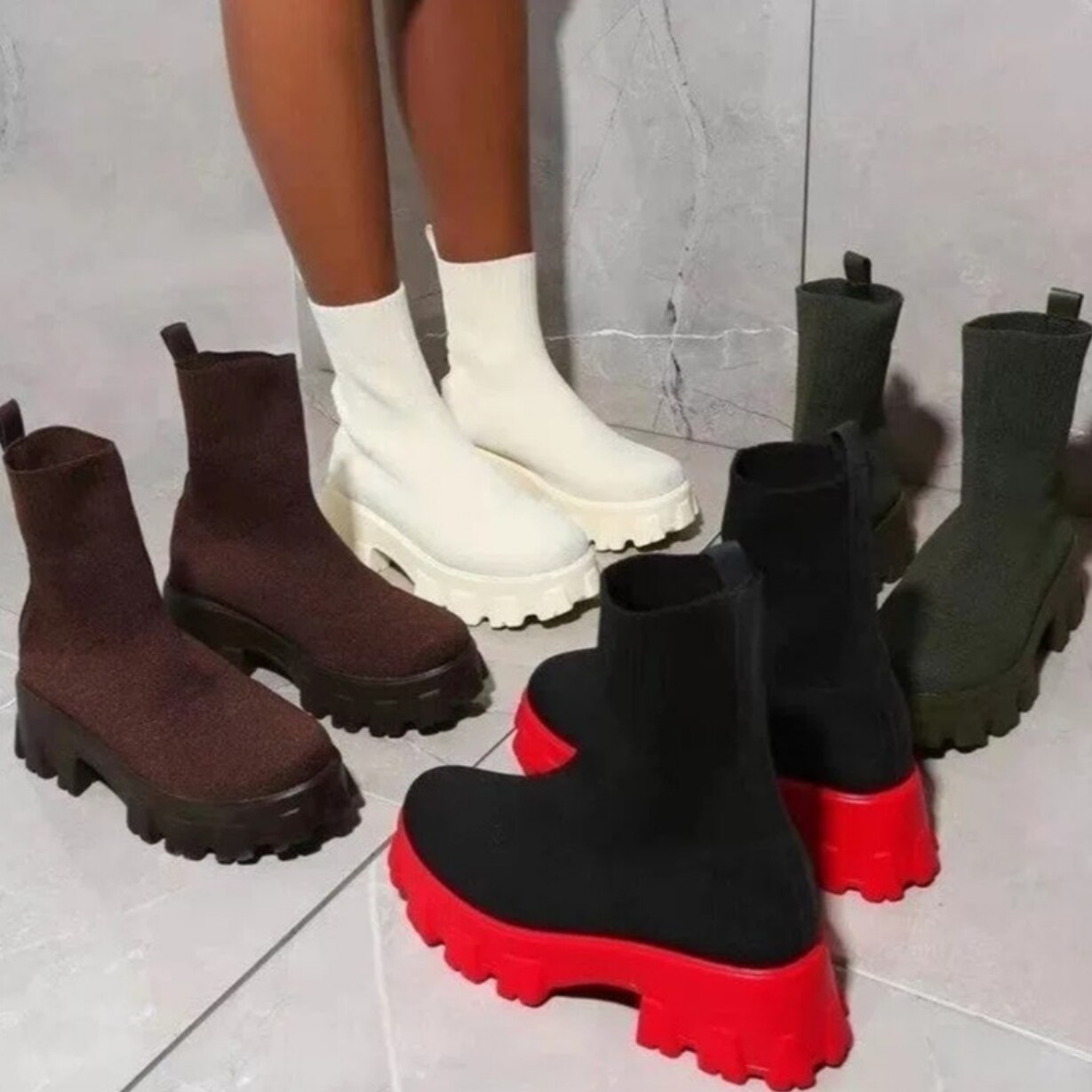 Red Knitted Short Boots Fashion Women Boots