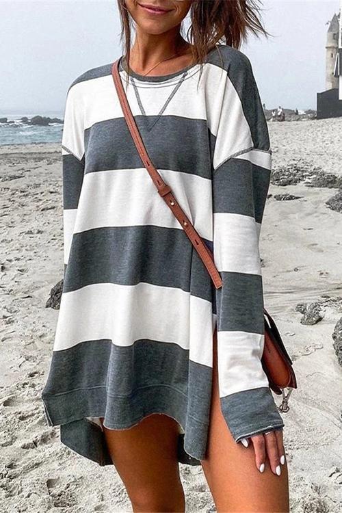 Heididress Striped Long Sleeves Side Split Pullover