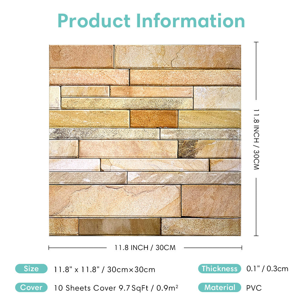 3D Yellow and Brown Marble Peel and Stick Wall Tile
